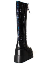 LASR Nightshade Hi Hologram Black Platform Boots — back view