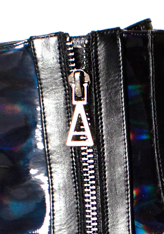 LASR Nightshade Hi Hologram Black Platform Boots — detail view