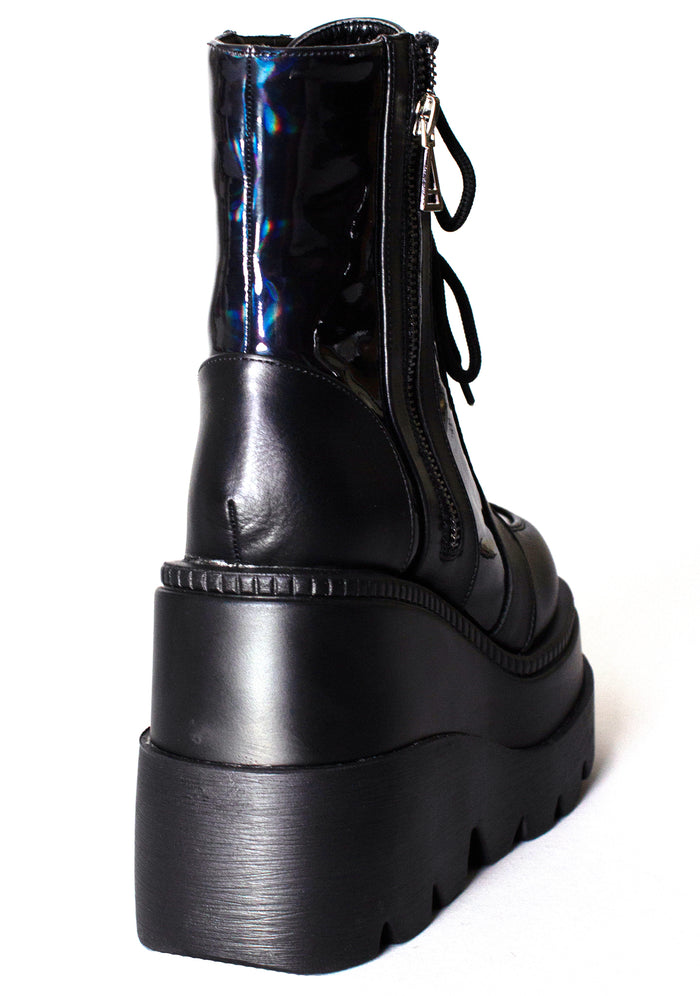 LASR Nightshade Hologram Black Platform Boots — back view