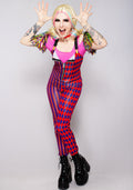 Leg Avenue Nothin' But Trouble 3PC Set in multicolor with striped jumpsuit and confetti sleeve crop top on costume cosplay — model view
