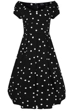 Lily Off Shoulder 50s Polka Dot Evening Dress in Black-White
