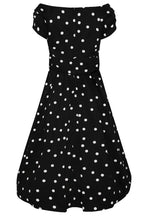 Lily Off Shoulder 50s Polka Dot Evening Dress in Black-White