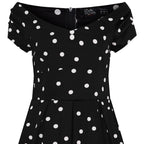 Lily Off Shoulder 50s Polka Dot Evening Dress in Black-White