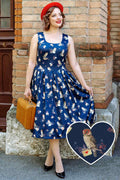Amanda Owl & Letter Swing Dress in Dark Blue