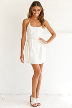 Echo Rounded Neckline Tied Sash Dress White