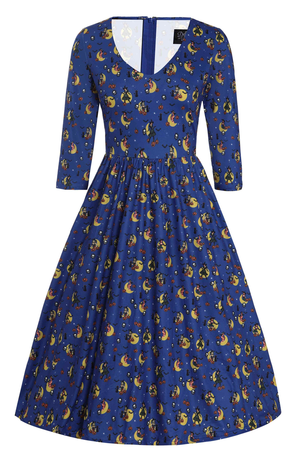 Billie Blue Pinup Witch Long Sleeved Dress