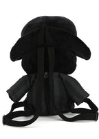 Sleepyville Critters Plague Doctor 3D Plush Backpack in white/black with plush Plague Doctor face design and zipper closure on rave festival backpack — back view