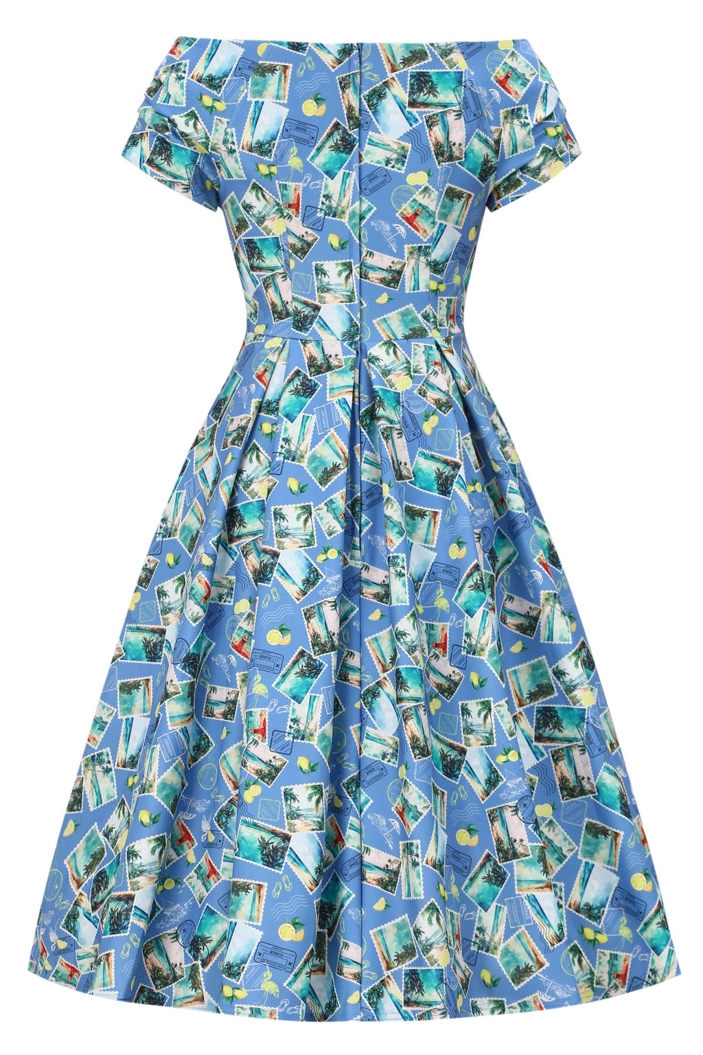 Lily Postage Stamp Off Shoulder Dress In Blue