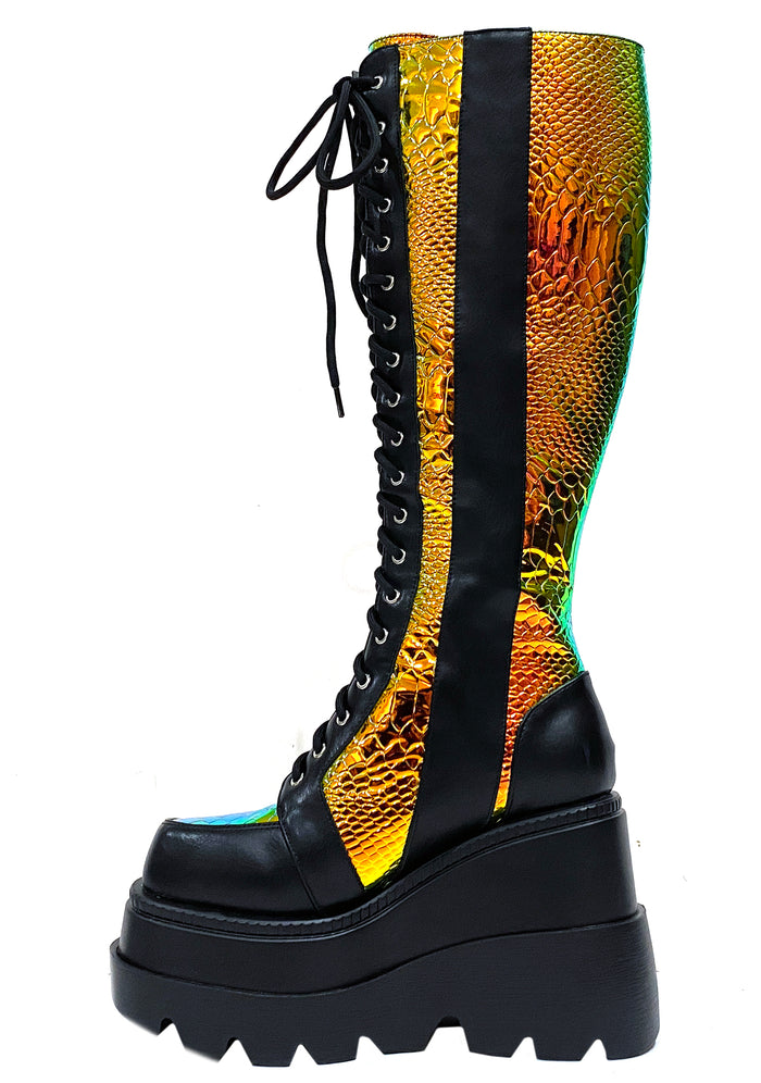 LASR Radioactive Hi Black Platform Boots — side view