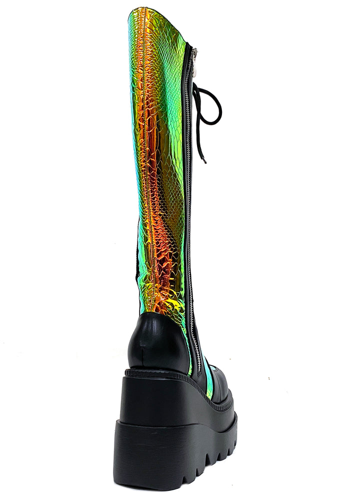 LASR Radioactive Hi Black Platform Boots — back view