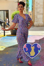 Esther Rainbow Cat Purple Jumpsuit