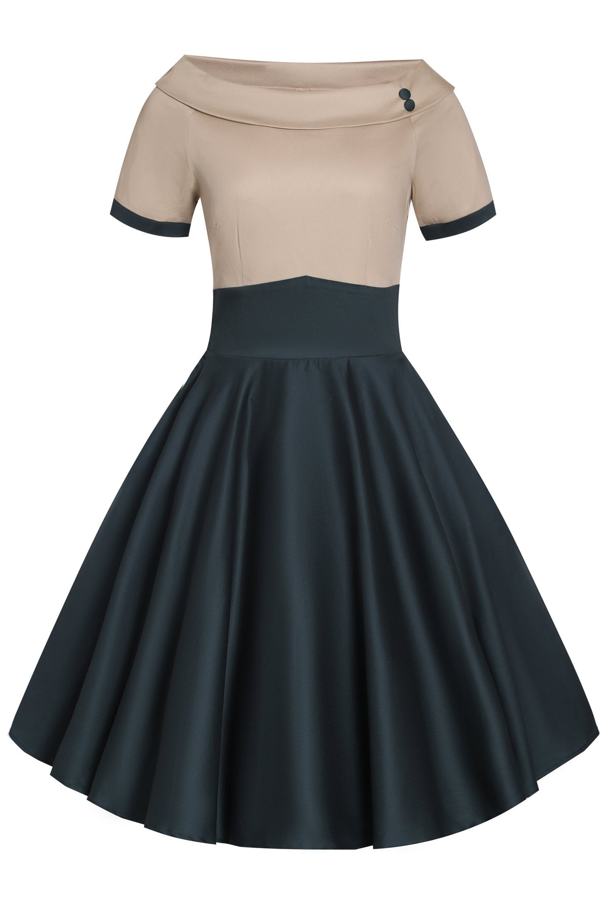 Darlene Retro Beige/Dark Green Swing Dress