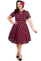 Evelyn Retro Check Swing Dress in Red