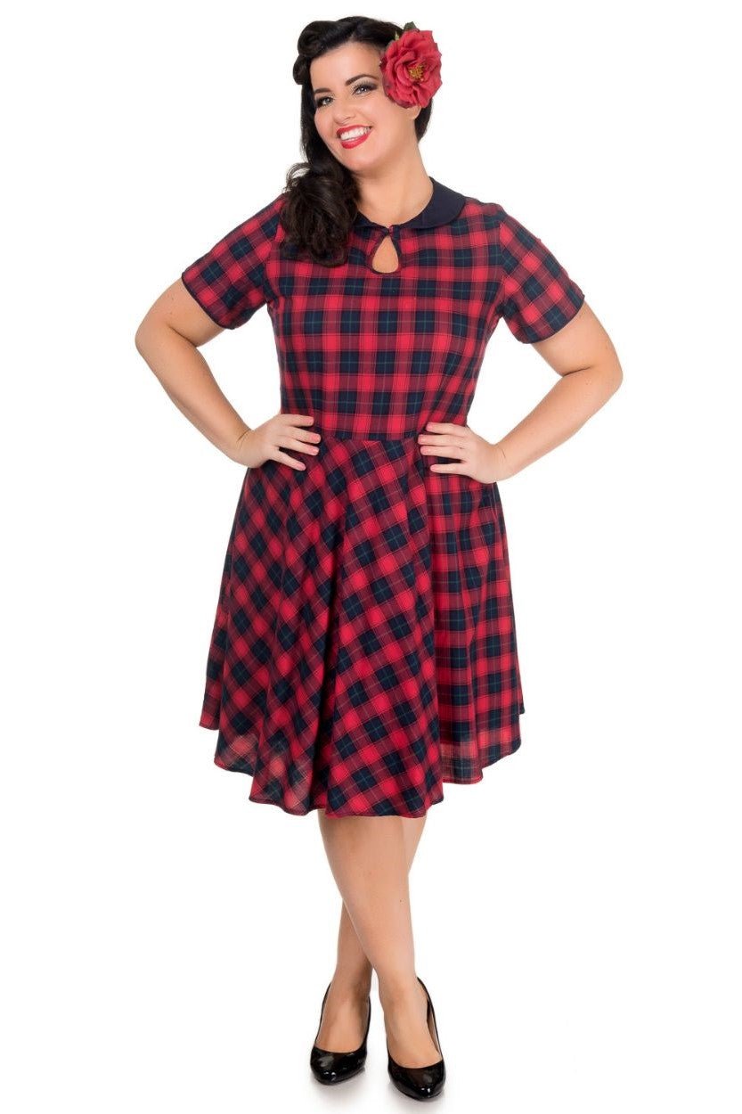 Evelyn Retro Check Swing Dress in Red