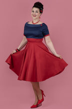 Darlene Retro Full Circle Swing Dress in Navy Blue and Red