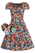 Claudia Retro Pop Art Short Sleeved Swing Dress