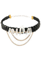 Ettika Rich Traditions Crystal Choker in black with braided leather band and crystal shard details on festival necklace — front view