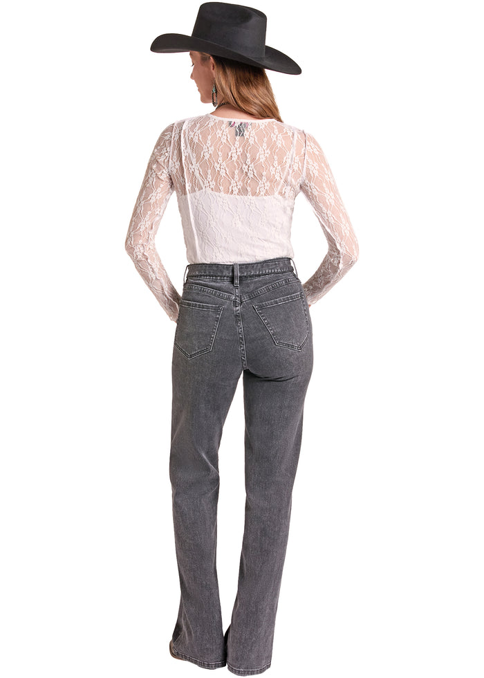 Rock & Roll Cowgirl Women's Natural Lace Long Sleeve Mesh Top BW22T09376