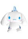 Sanrio Cinnamoroll 3D Plush Backpack in white with 3D shaped Cinnamoroll plush on kawaii rave festival backpack — front view