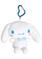 Sanrio Cinnamoroll Plush Mascot Carabiner Pouch in white with 3D Cinnamoroll plush on carabiner pouch festival accessory — front view