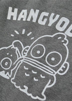 Sanrio Hangyodon Sherpa Zip Up Hoodie in charcoal with Hangyodon embroidery on sherpa-lined zip-up rave festival jacket — sherpa lining detail