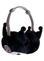 Sanrio Kuromi 3D Plush Earmuff in black with 3D Kuromi plush ear cups on rave festival earmuff accessory — front view
