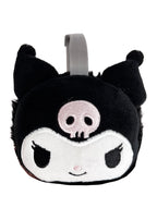 Sanrio Kuromi 3D Plush Earmuff in black with 3D Kuromi plush ear cups on rave festival earmuff accessory — side detail view
