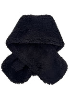 Sanrio Kuromi Plush Muffler Scarf in black with Kuromi plush face on knit muffler rave winter accessory — back view