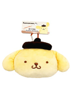 Sanrio Pompompurin Big Face Plush Mascot Carabiner in yellow with soft Pompompurin face plush and functional carabiner clip — back view