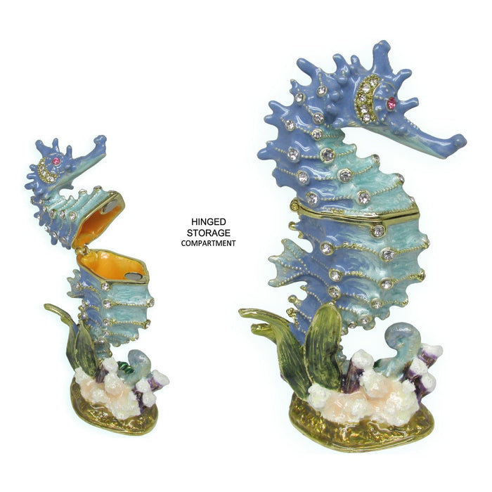 Seahorse Jeweled Trinket Box Austrian Crystals, Blue