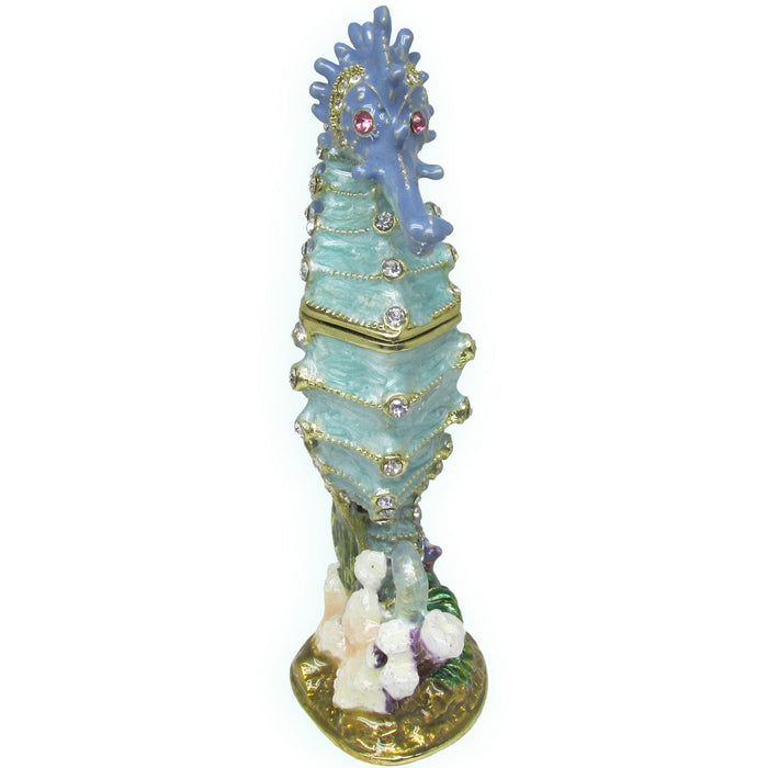 Seahorse Jeweled Trinket Box Austrian Crystals, Blue