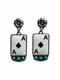 Silver Strike Aces & Turquoise Stone Rectangle Dangle Earrings D460019762