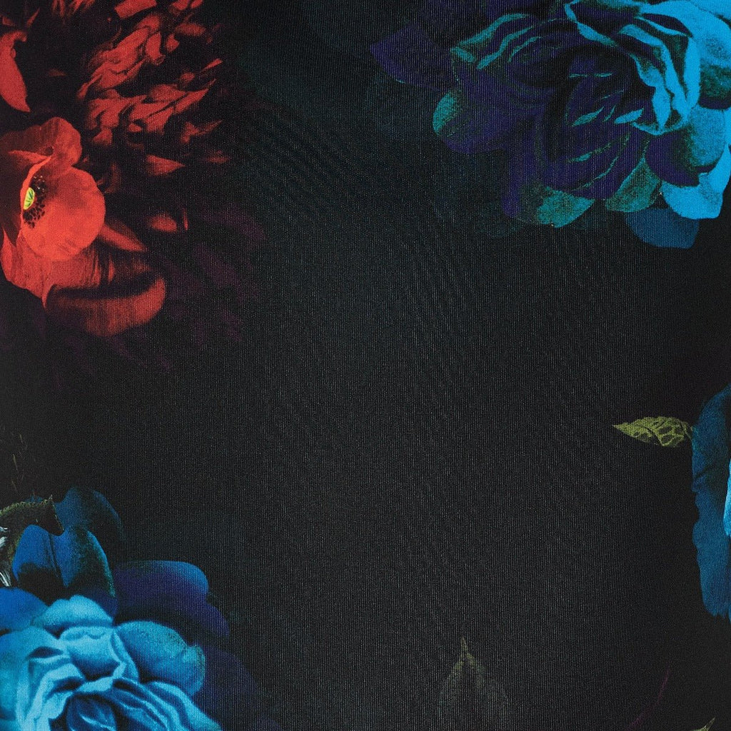Isabella Off-Shoulder Wiggle Dress Black, Blue & Red Roses
