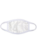 BGlittz Snow She-Lace Dust Mask in white with solid white lace fabric base on breathable nylon rave festival face mask — front view