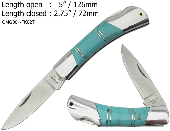 Southwestern Turquoise Inlay Pocket Knife, w/Bolsters