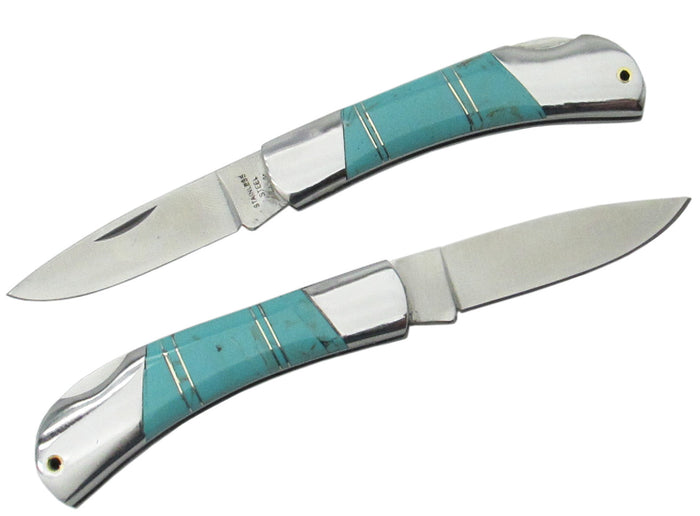 Southwestern Turquoise Inlay Pocket Knife, w/Bolsters