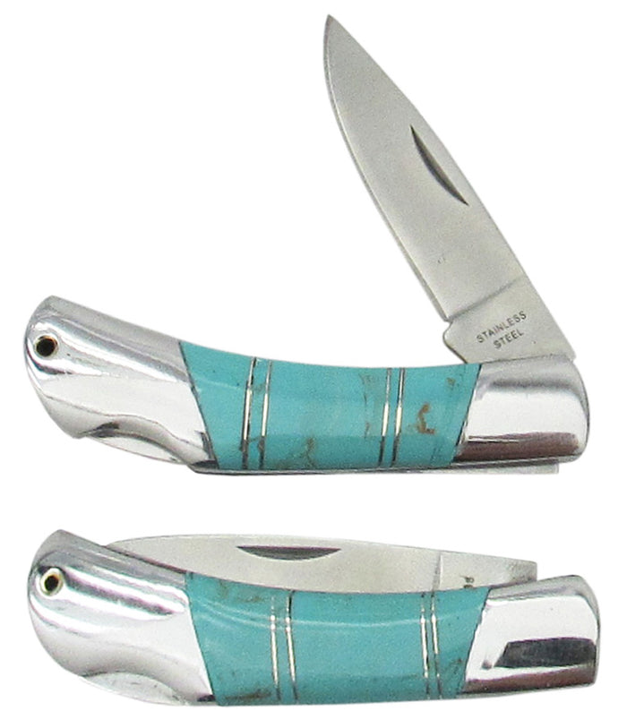 Southwestern Turquoise Inlay Pocket Knife, w/Bolsters