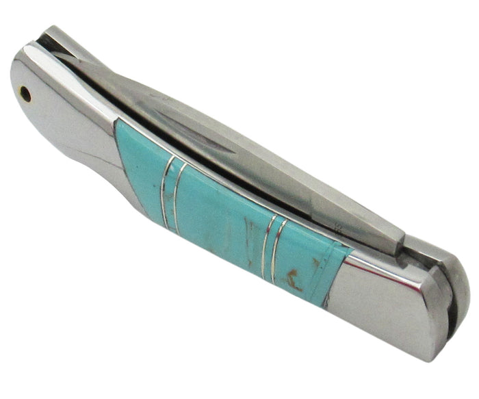 Southwestern Turquoise Inlay Pocket Knife, w/Bolsters