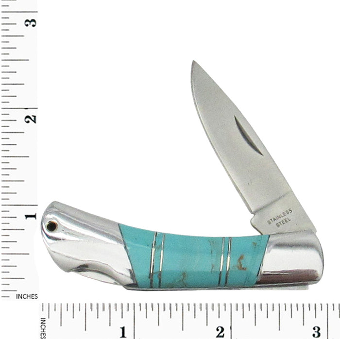 Southwestern Turquoise Inlay Pocket Knife, w/Bolsters