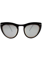 Spitfire Outward Urge Sunglasses in black silver with cat-eye polycarbonate frame and silver mirrored flat lens on festival rave sunglasses — front model view