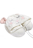 Madden Girl by Steve Madden Cute Mouse Travel Neck Pillow in ivory with attached mouse hood and ears on memory foam microfiber travel accessories pillow — detail view