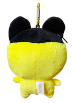 Bandai Tamagotchi Mametchi Plush Mini Pouch in yellow with 3D chibi Mametchi plush design and zipper closure — back view