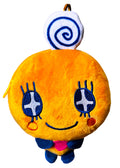 Bandai Tamagotchi Memetchi Plush Mini Pouch in orange with 3D chibi Memetchi plush design and zipper closure — front view