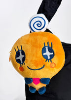 Bandai Tamagotchi Memetchi Plush Mini Pouch in orange with 3D chibi Memetchi plush design and zipper closure — detail view