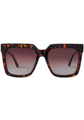 Dime Optics Topanga Sunglasses in tortoise brown gradient with oversized square frame and X etched lens on rave sunglasses — front view