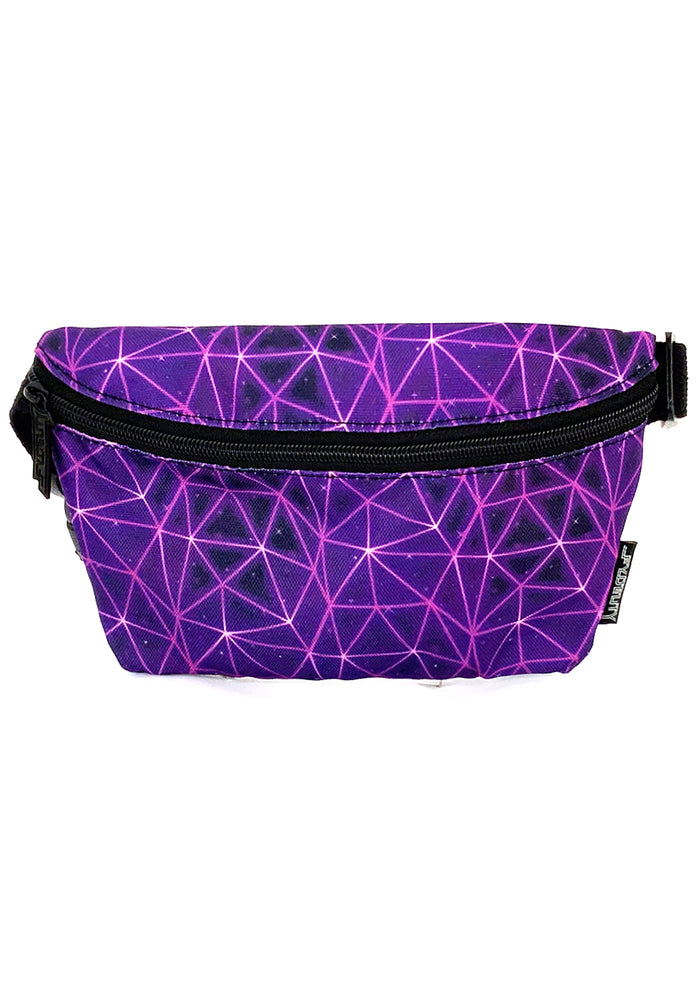 Fydelity Ultra Slim Orion Geometric Fanny Pack with geometric light beam graphics on rave festival belt bag — front view
