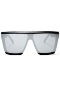 Dime Optics Unlocked Sunglasses in matte black grey mirror with oversized rectangular flat top frame on festival rave sunglasses — front view