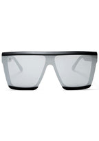 Dime Optics Unlocked Sunglasses in matte black grey mirror with oversized rectangular flat top frame on festival rave sunglasses — front view