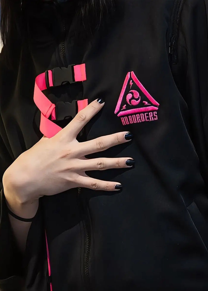ACDC Rag Uzurai Cyberpunk Tech Kimono Black Pink Jacket — detail shot