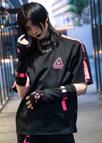 ACDC Rag Uzurai Cyberpunk Tech Oversized Black Pink Tee — model view